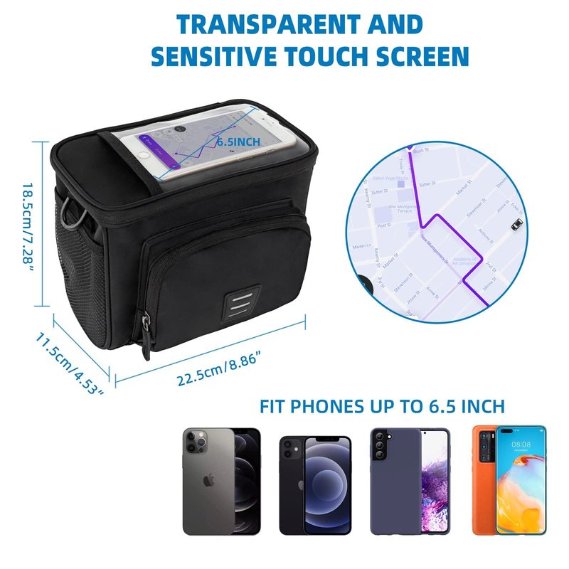 dujp Insulated Bike Handlebar Bag, Waterproof Bicycle Front Basket Cooler Pouch with Phone Holder Touch Screen, Cycling Storage Bag with Shoulder Strap for Outdoor Travel