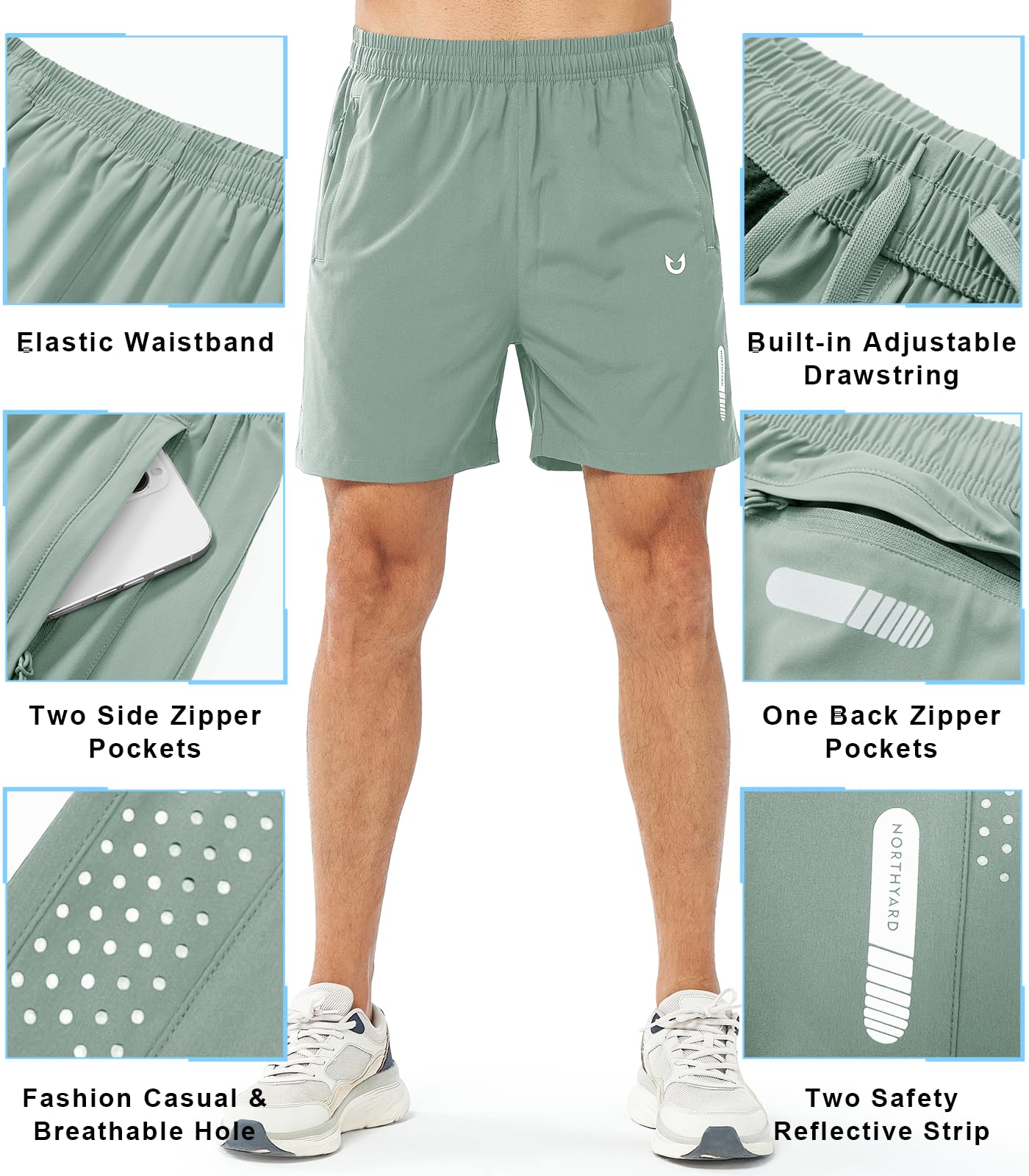 NORTHYARD Men's Athletic Running Shorts Gym Workout 7"/9"/5" Quick Dry Lightweight Sports Basketball Tennis 3 Zipper Pockets LODENFROST-5inch 2XL