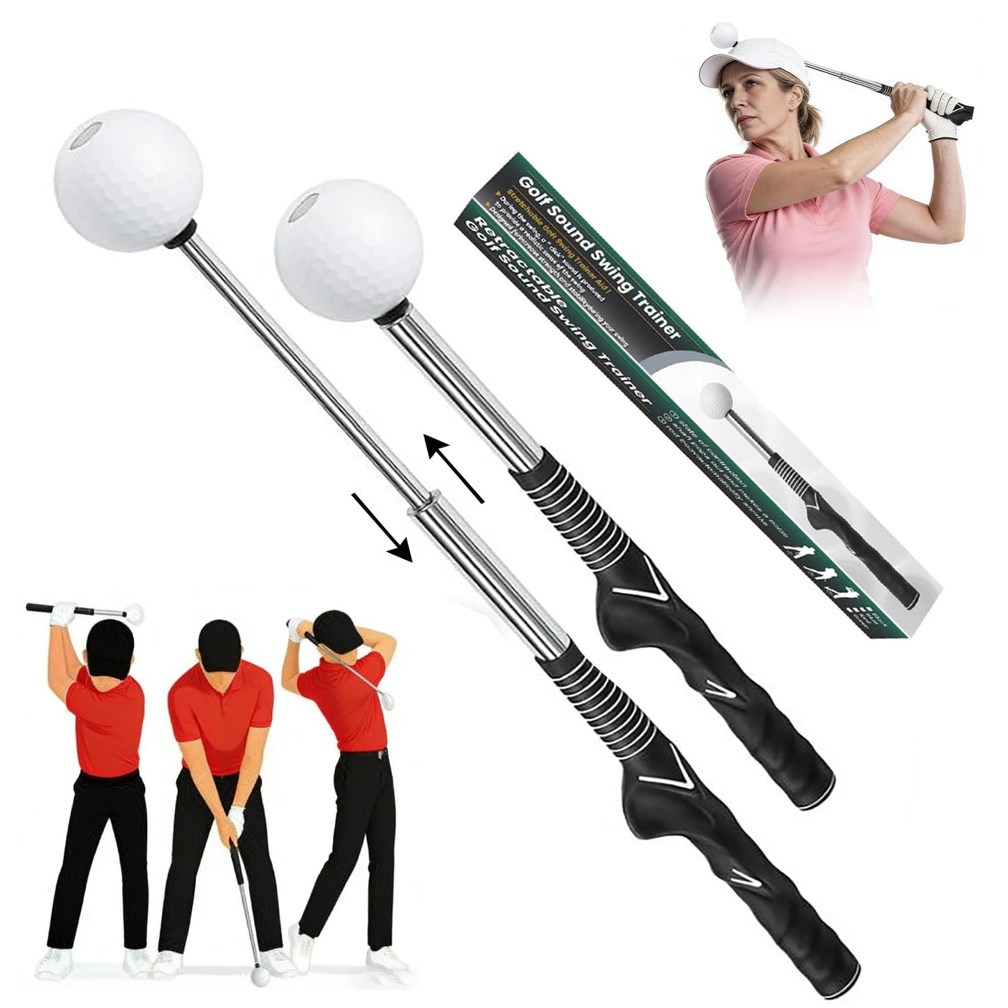 TOTITOM Retractable Golf Swing Training Aid, Golf Grip Trainer for Warm-up, Right-Handed Golf Club for Indoor & Outdoor Practice, Ideal for Beginners Improving Strength
