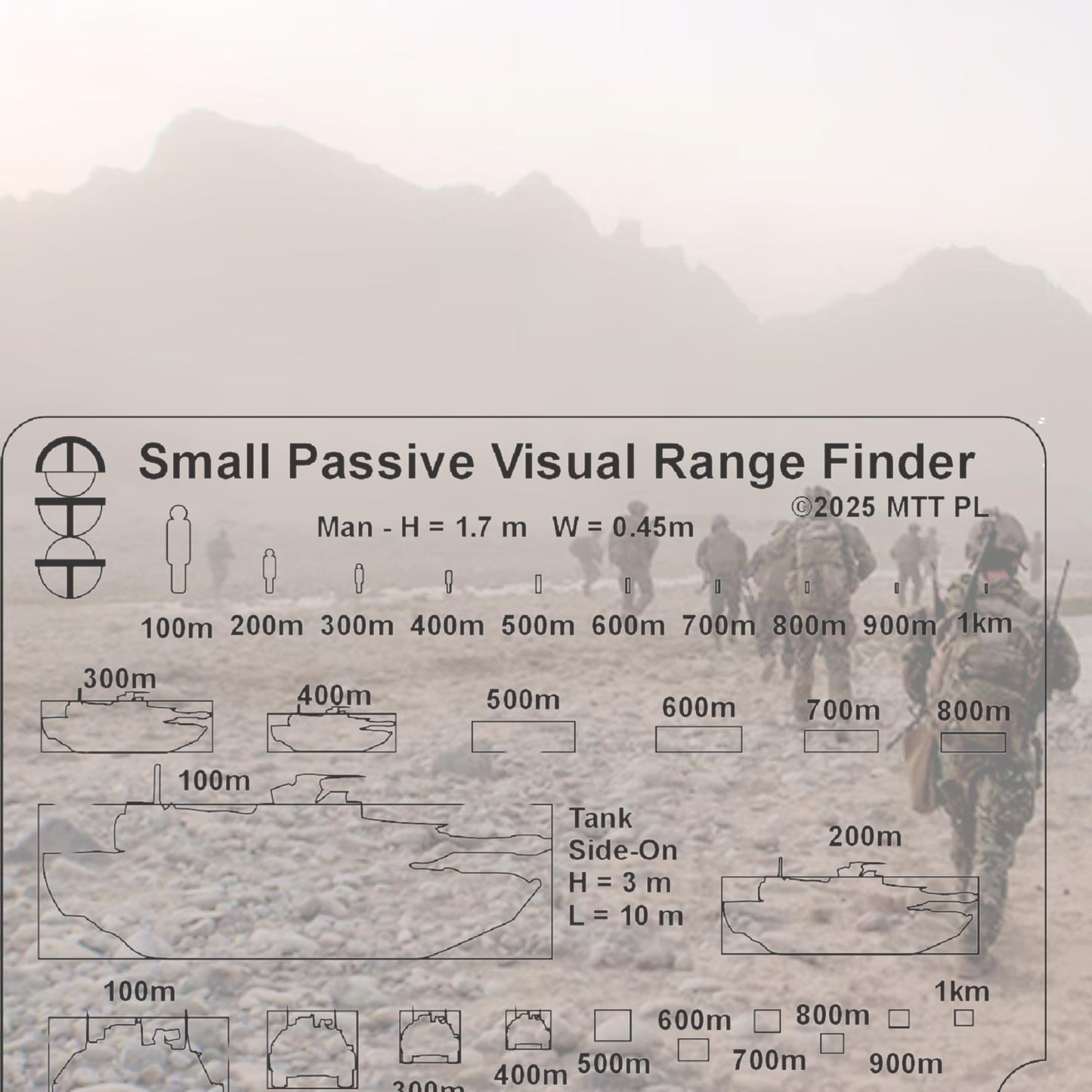 Passive Visual Range Finder Card, Compact Analog Rangefinder