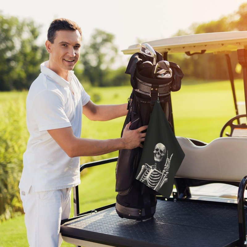 Twistmyst Skull Golf Towel Microfiber with Carabiner Clip, Funny Skeleton Cleaning Cloth for Golf Balls & Clubs, Gift for Women Men, Golfers, Dad, Grandpa, Bag Accessories 16"*24"