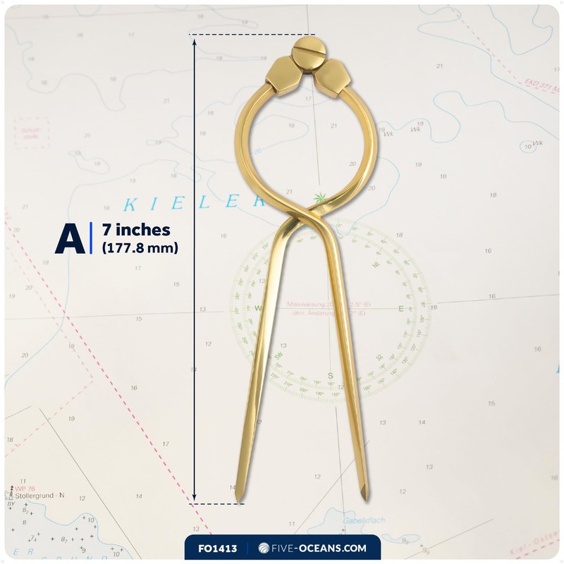Five Oceans Marine Navigation 7-Inch One Hand Divider, Elegant Marine Charting Tool, Deluxe Brass Finish - FO1413