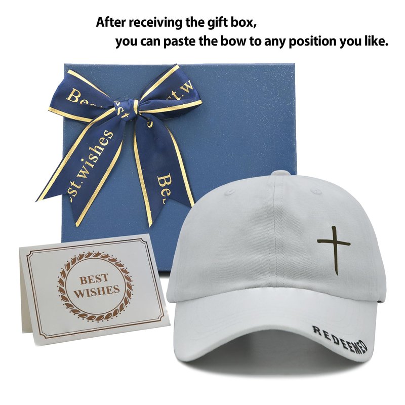 Christian Hats for Men Women, Cross Jesus Hat, Religious Gifts Redeemed Baseball Cap White
