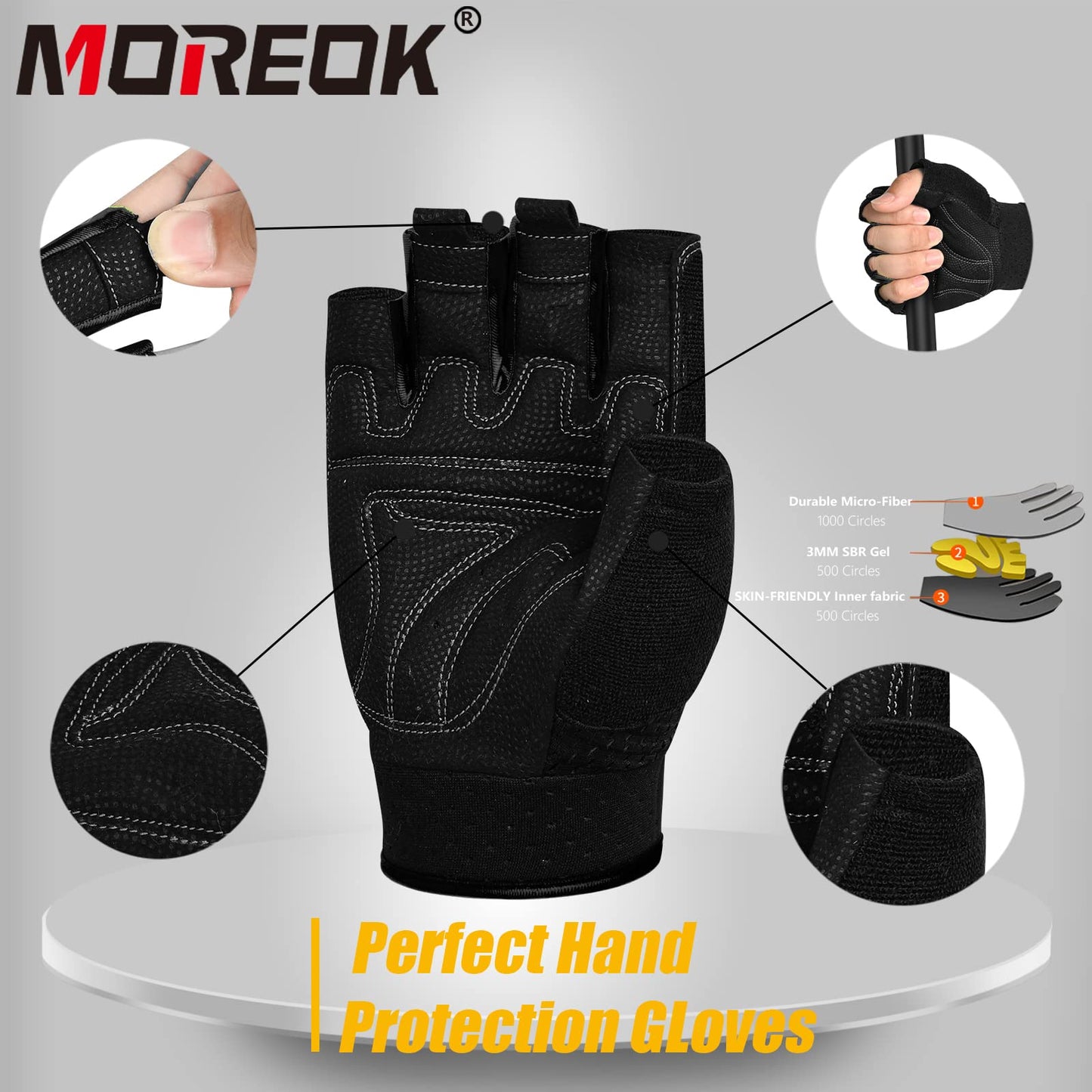 MOREOK Workout Gloves Padded Weight Lifting Gloves for Men/Women Black-XXL