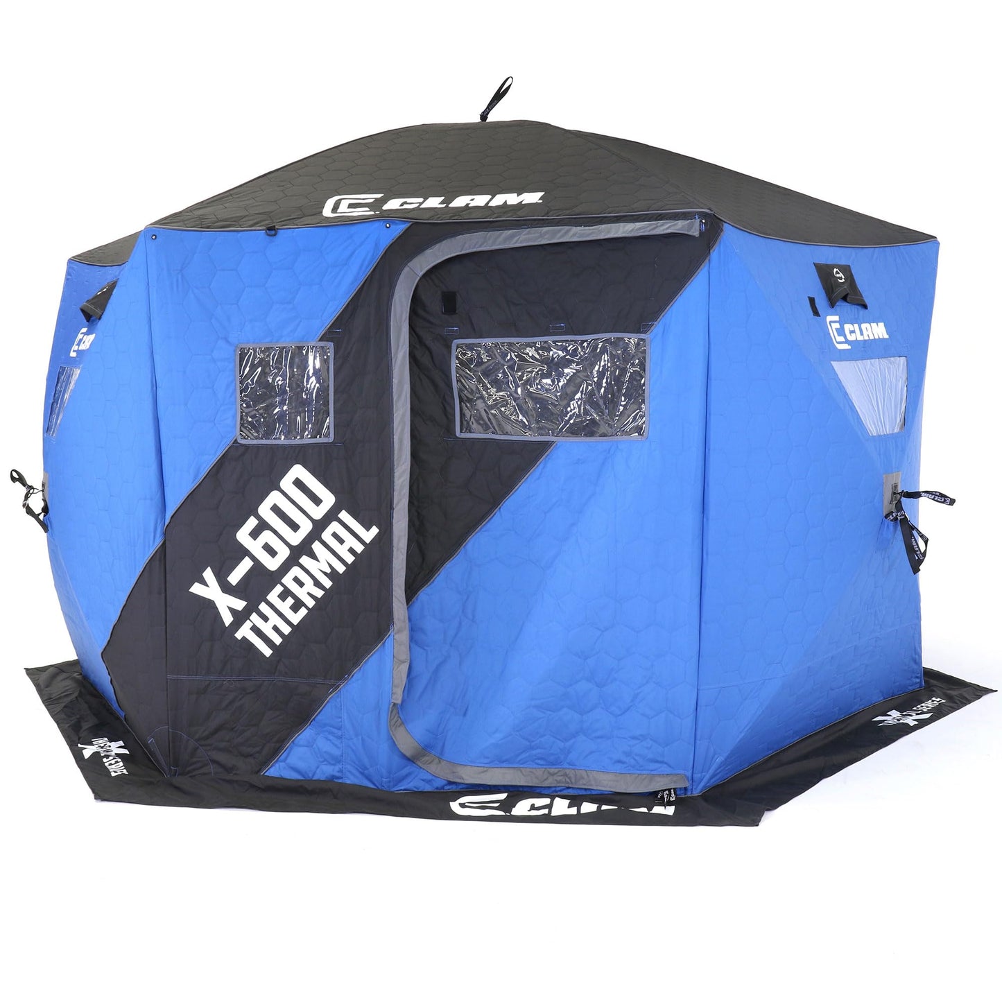 CLAM X-600 Portable 6 Person 11.5 Foot Angler Thermal Hub Shelter Tent for Outdoor Ice Fishing with Anchor Straps and Carrying Bag