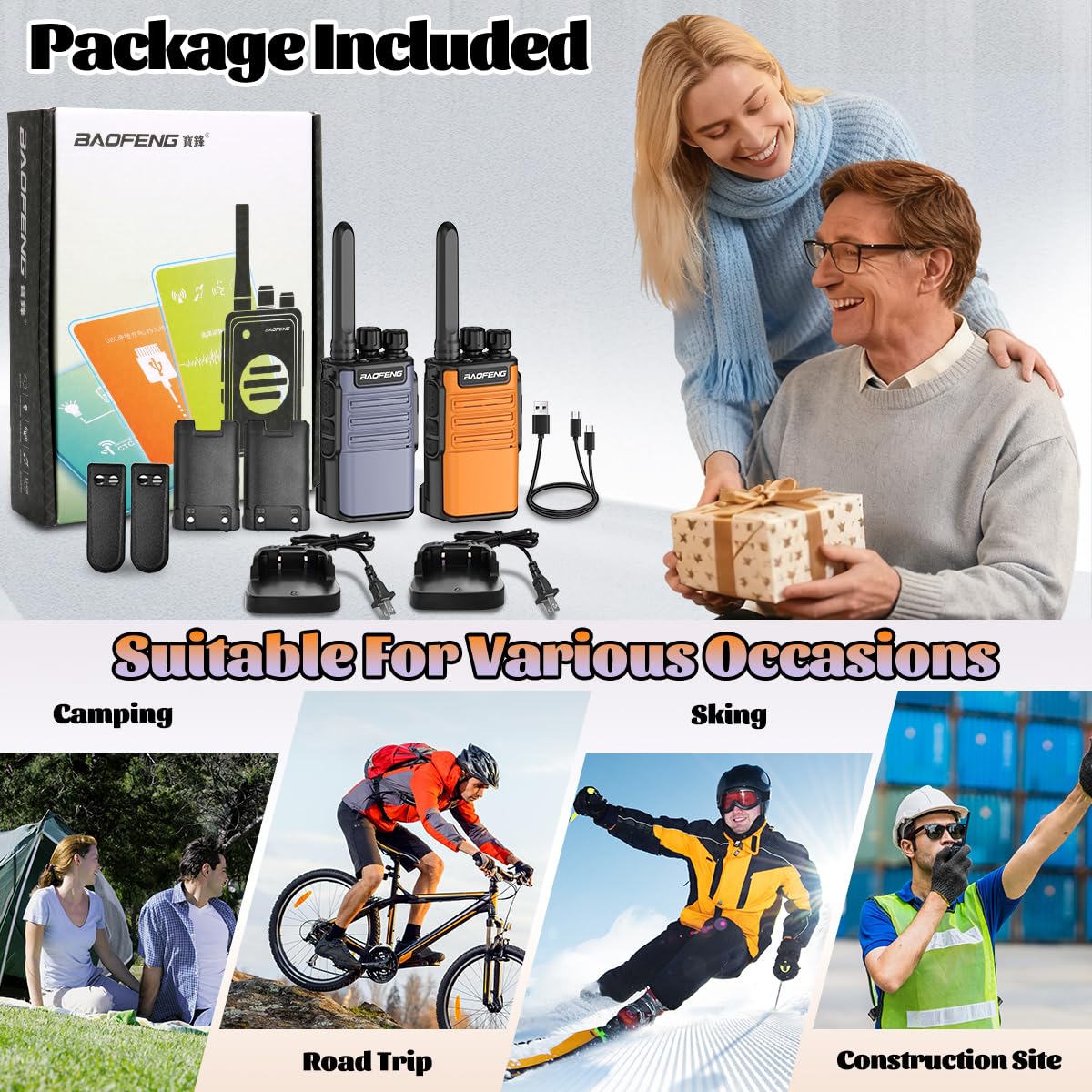 Walkie Talkies Long Range for Adults,FRS Radio Rechargeable Walkie Talkie Baofeng BF-V8 Waki Taki Walkie-Talkie,1500mAh,Flashlight,Type-C Charger Walky Talky for Hiking Camping Cruise(2 Pack)