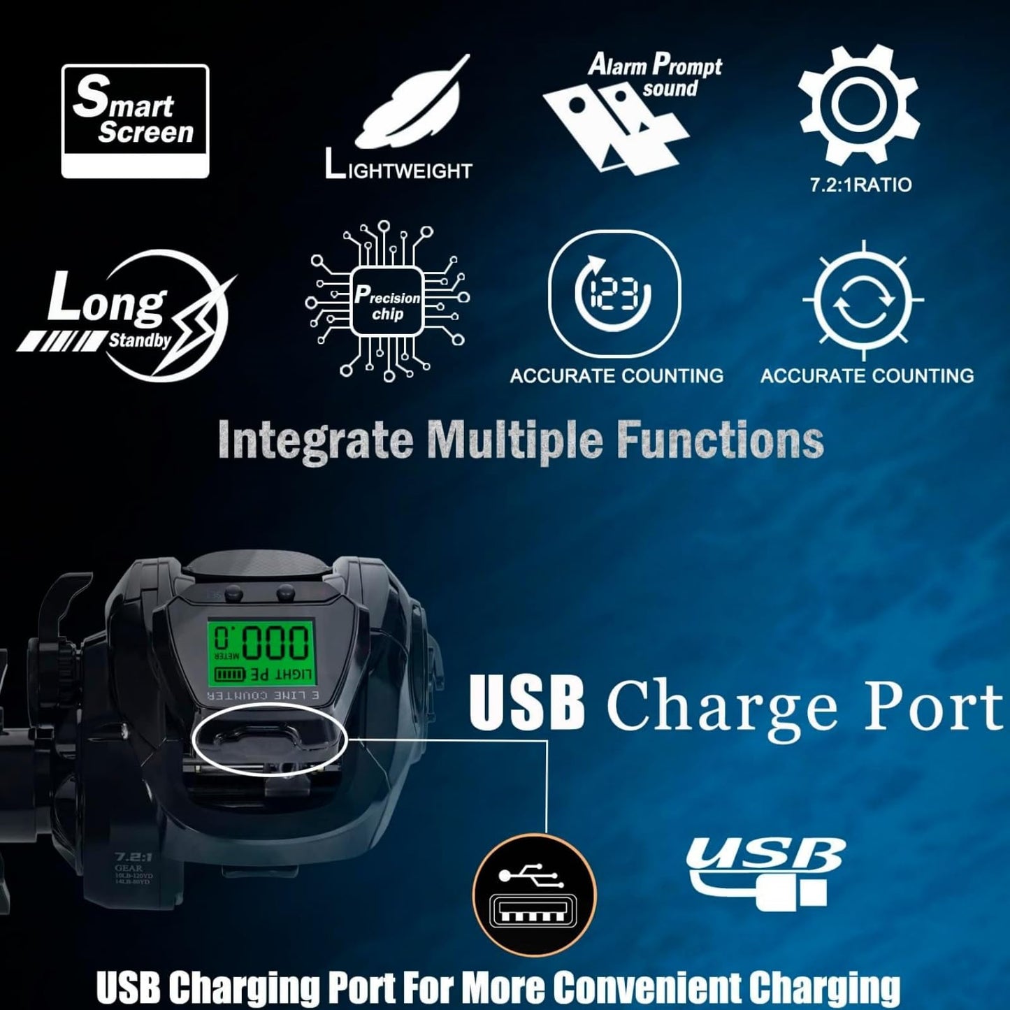 SAMOLLA Baitcasting Fishing Reel 8oz Ultralight Smart Digital Baitcaster Reels with 22Lb Max Drag 7.2:1 High-Speed Gear Ratio Left Handed Freshwater Saltwater Compact Design Black TX800