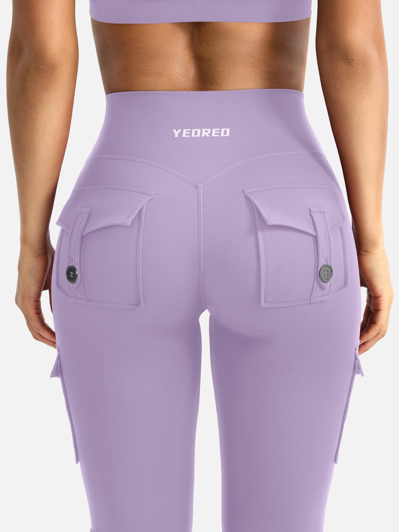 YEOREO CoreFlex Women Workout Flare Leggings with Pockets Hidden Scrunch High Waisted Cargo Gym Yoga Leggings Fog Purple XL