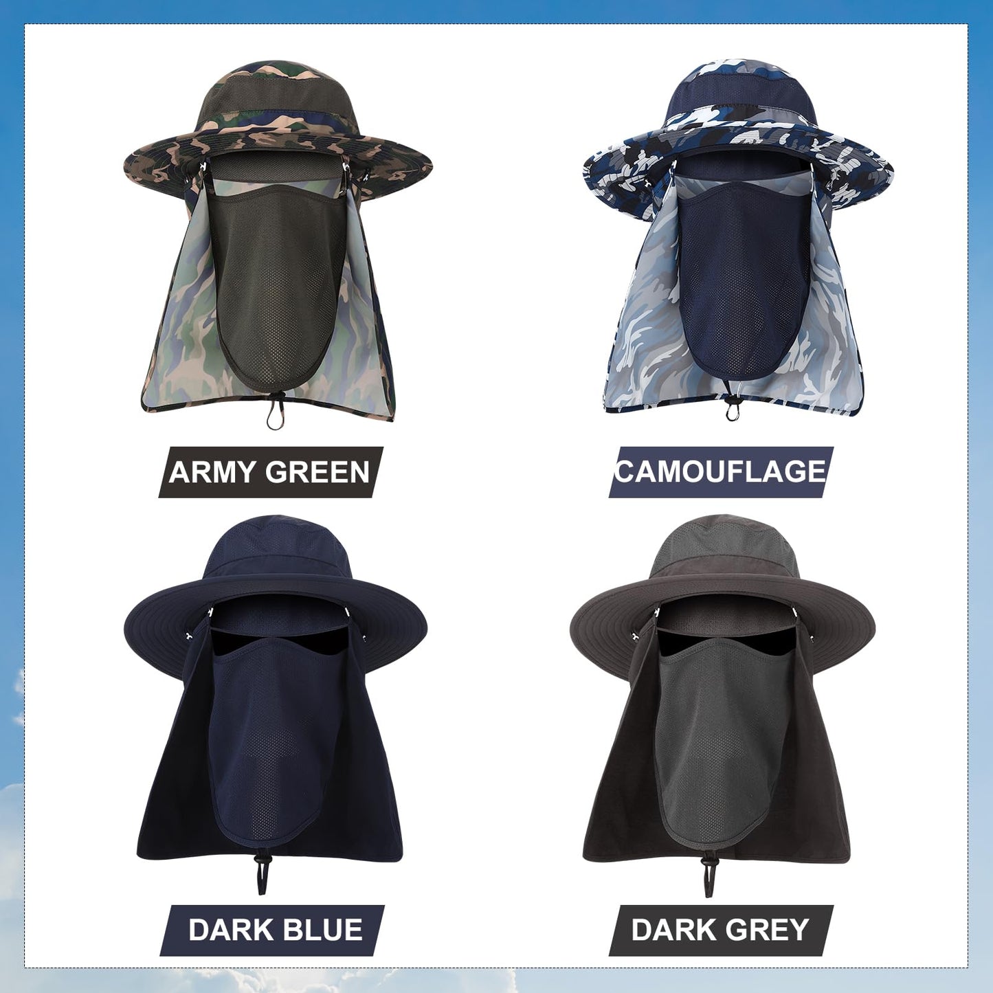 Zhamate 4 Pack Sun Hats for Men Women UPF 50+ Wide Brim Fishing Bucket Hat Summer Outdoor UV Protection Adjustable Neck Flap