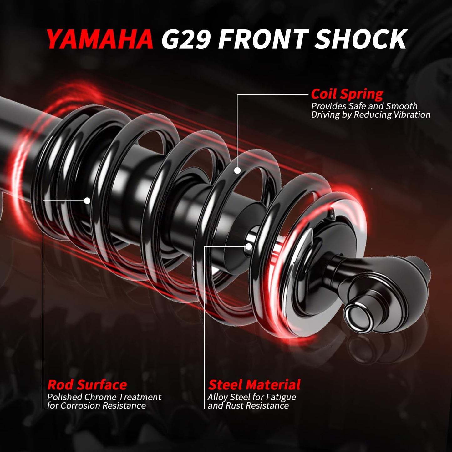 Golf Cart Front Shock Absorbers for Yamaha Drive G29 2007-2016, Yamaha G29 Shocks with Springs fit Passenger and Driver Side, OEM# JW2-F3390-00-00 JW2-F3350-00-00, 2PCS