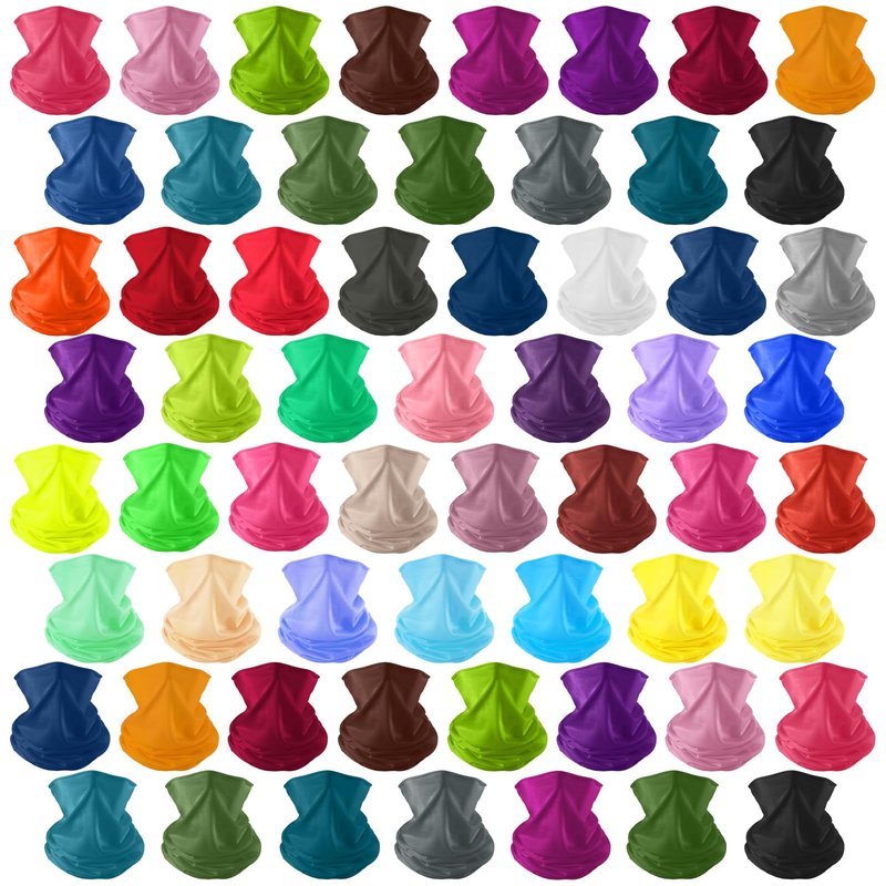 Didaey 60 Pcs Neck Gaiter Bulk for Men Women Balaclava Face Mask Coverings Seamless Headwear Bandana UV Protection Neck Scarf(Solid Pattern)