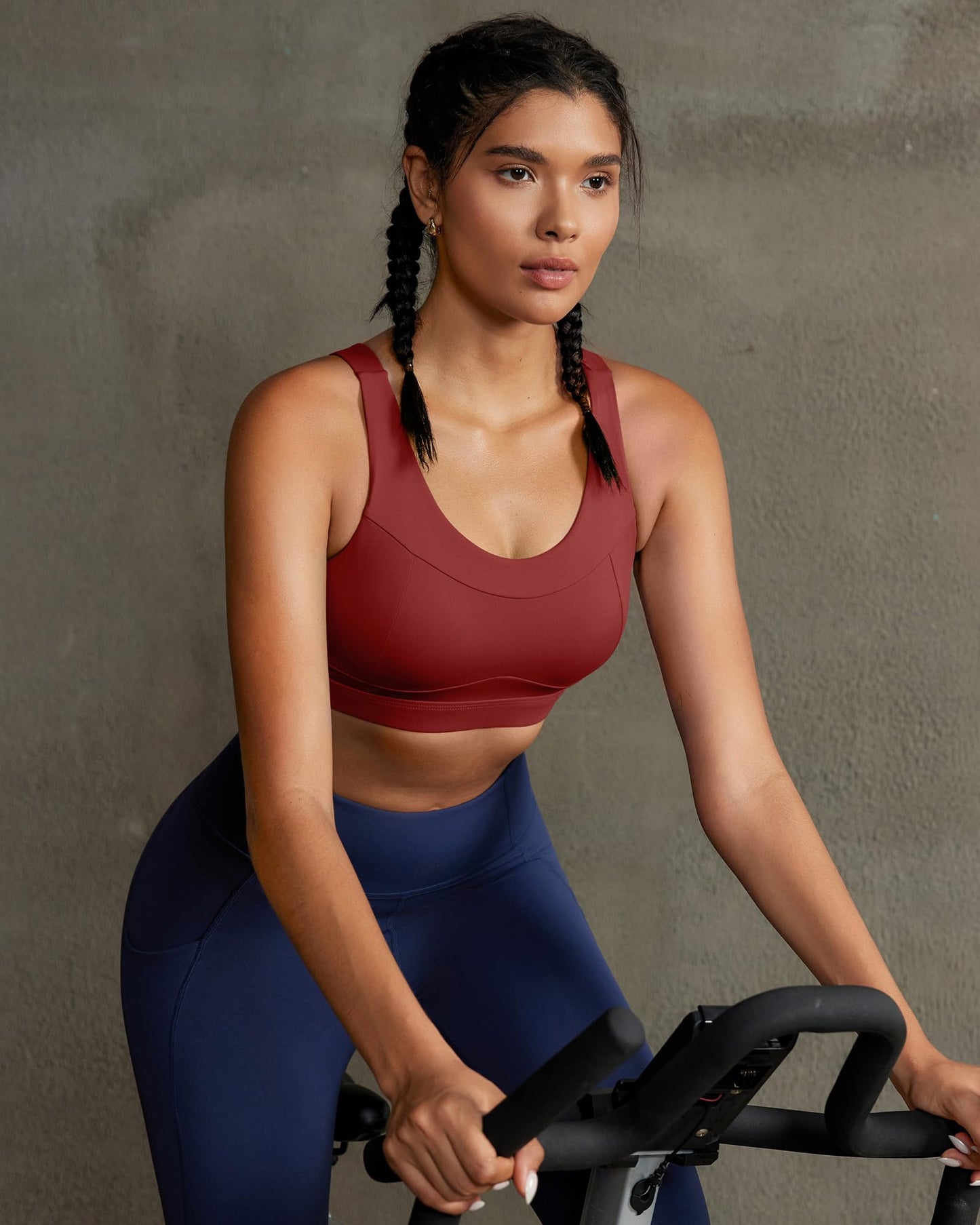 RUNNING GIRL High Impact Sports Bras for Women,Racerback Running Bra Workout Crop Tank Tops Longline Sports Bra Push up(WX2667 Winedred XXL)