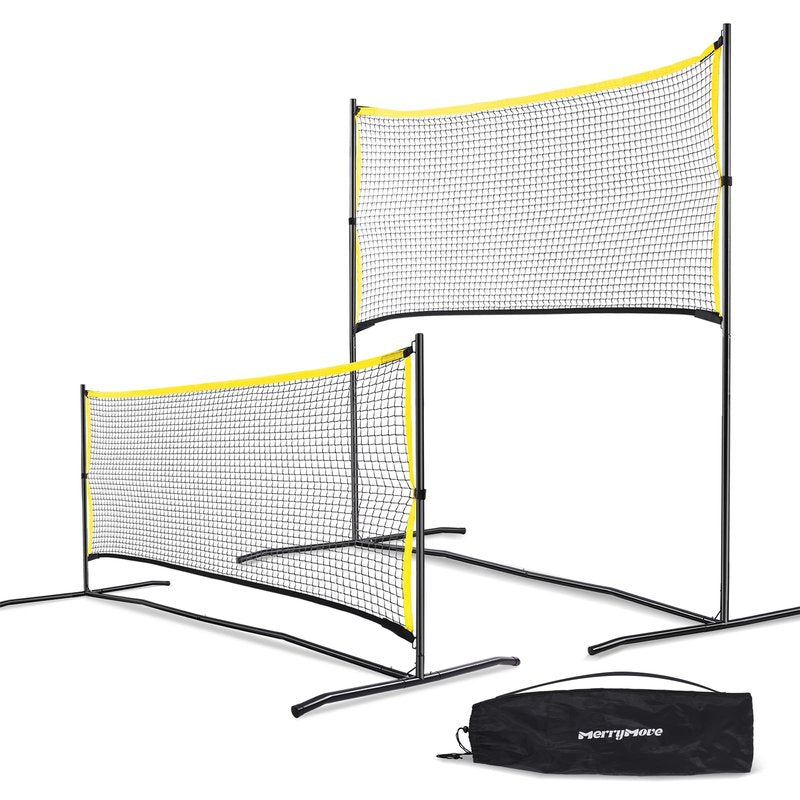 MerryMove Pickleball Net with Practice Rebounder: 6ft Wide Pickleball Trainer - Practice Rebounder for Solo and Dink Pickle Ball Training (Black-Yellow)