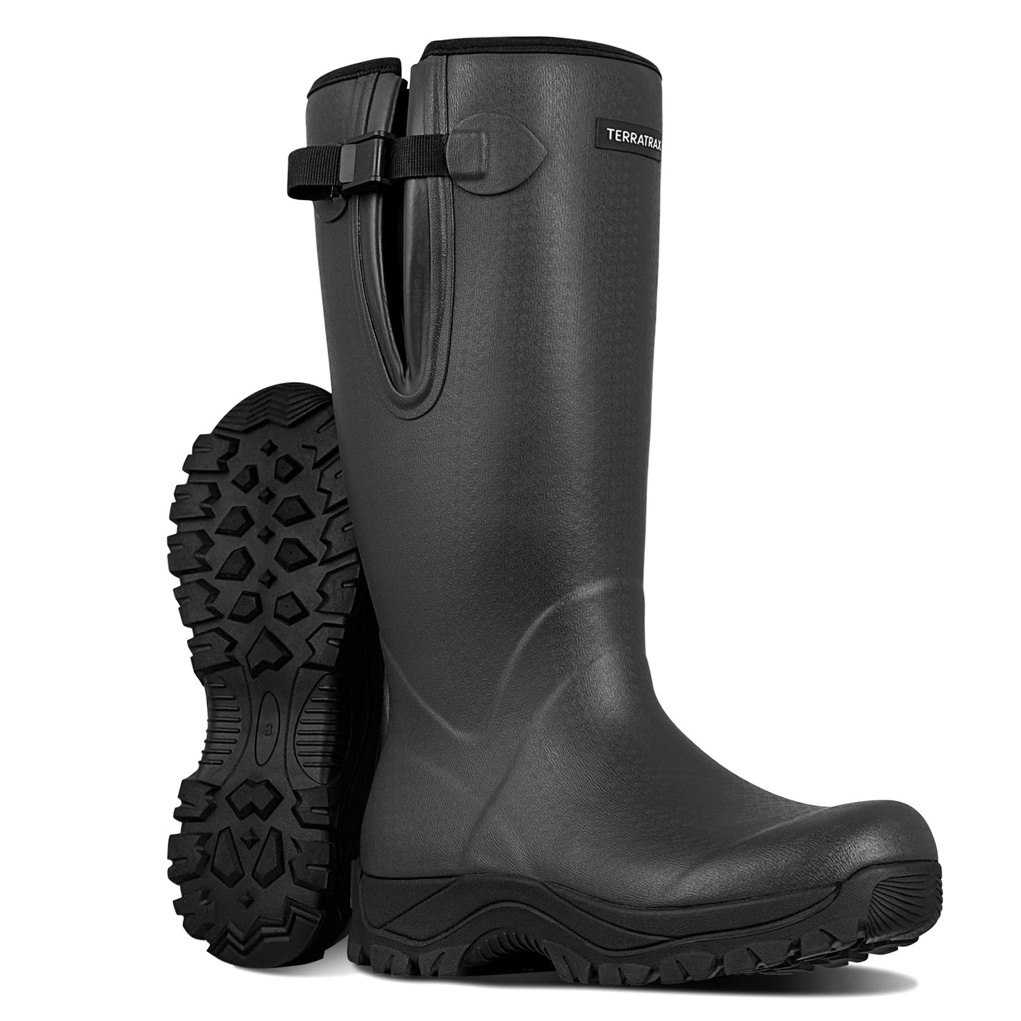 TerraTrax Men's Waterproof Insulated Rubber Hunting Boots - Wellington All-Season Outdoor Work Boots