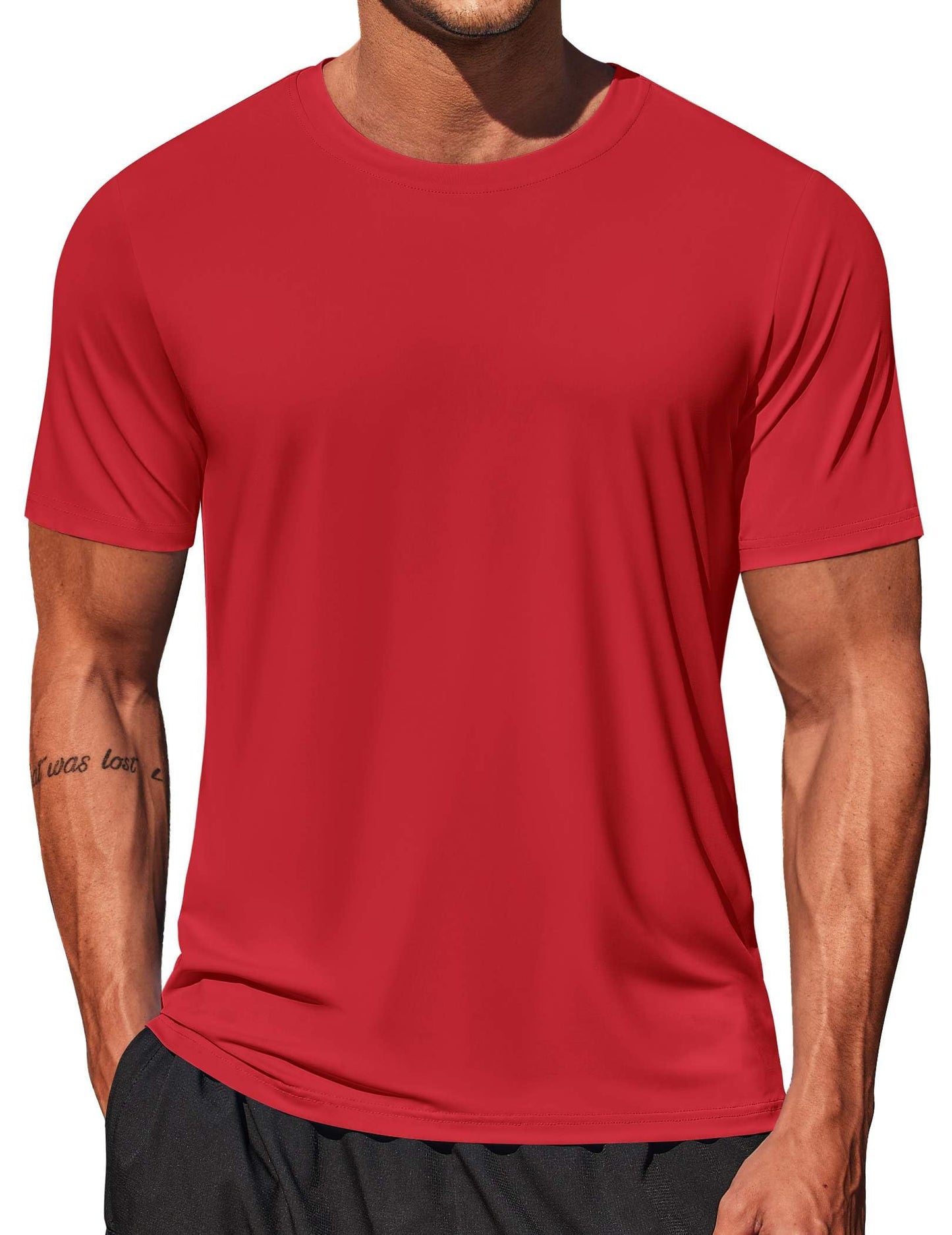 COOFANDY Mens Swim Shirt Short Sleeve UPF 50+ Sun Protection Shirt Quick Dry Tee Shirts Red