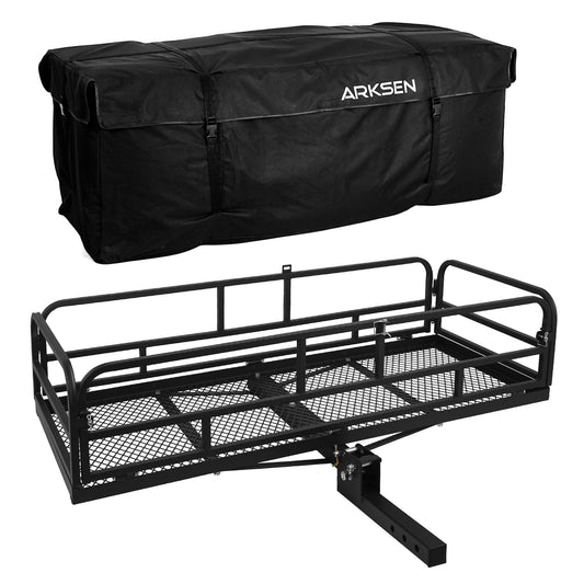 ARKSEN 60" x 25" x 14" Folding Cargo Rack Carrier with Waterproof Cargo Bag 500 Lbs Heavy Duty Capacity 2 Inch Receiver Luggage Basket Hitch Fold Up for SUV Pickup Camping Traveling