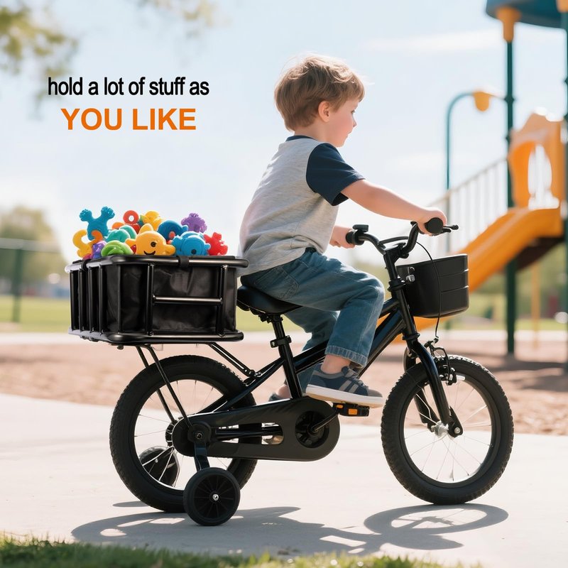 Bike Basket Rear, Bicycle Basket with Liner Bag, Waterproof Cover & Cargo Net, Heavy Duty Large Bike Basket for Most Bikes and E-Bike