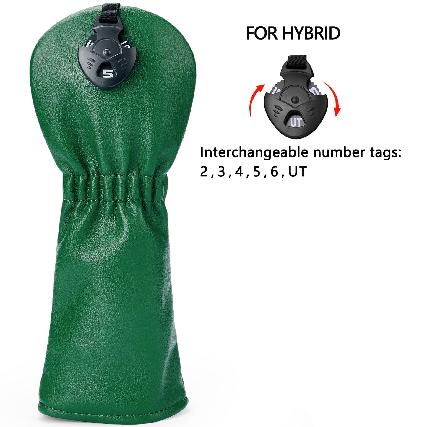 Gbourly 3PCS Vintage Golf Club Classic Green and Black Driver, Fairway Wood and Hybrid Head Covers Set PU Leather Headcovers with Interchangeable No. Tag (Green)