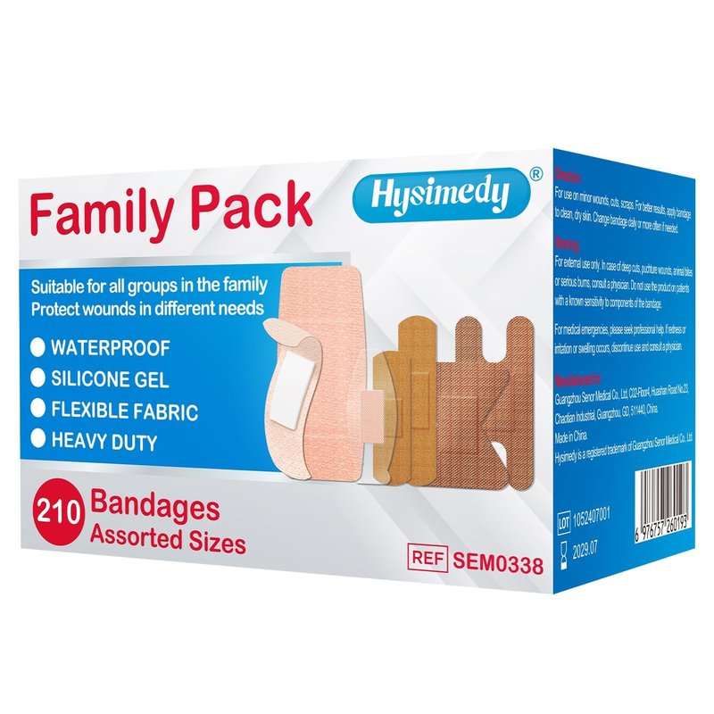 Hysimedy Adhesive Assorted Bandages Variety Pack 210 Counts Flexible Fabric Heavy Duty Waterproof Silicone Hypoallergenic Latex Free for Sensitive Skin Wounds Care Medical First Aid Kit Supplies