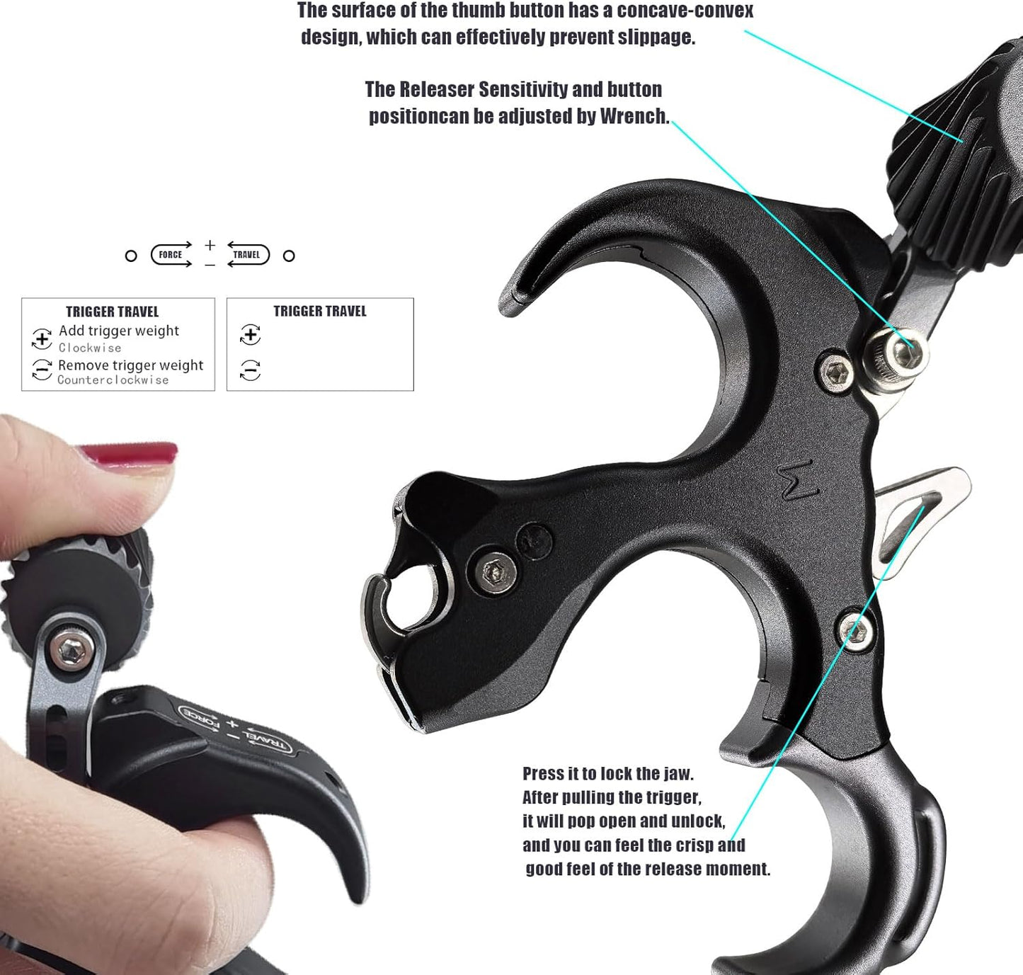 Archery Release - Adjustable Thumb Release Aid for Compound Bow | 3 or 4 Finger Options, Smooth Trigger for Left/Right Handed Use