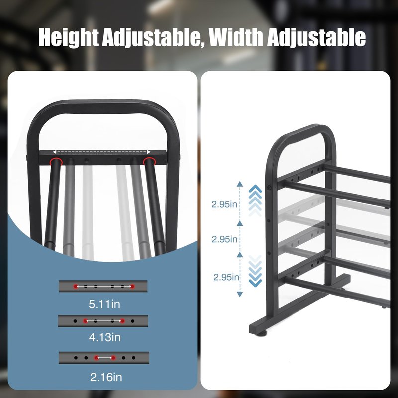 2-Tier Heavy Duty Dumbbell Rack, 180 Lbs Per Shelf Capacity, Adjustable Width Height Stand for Large Hex Dumbbells, Home Gym & Garage Storage (Rack Only)