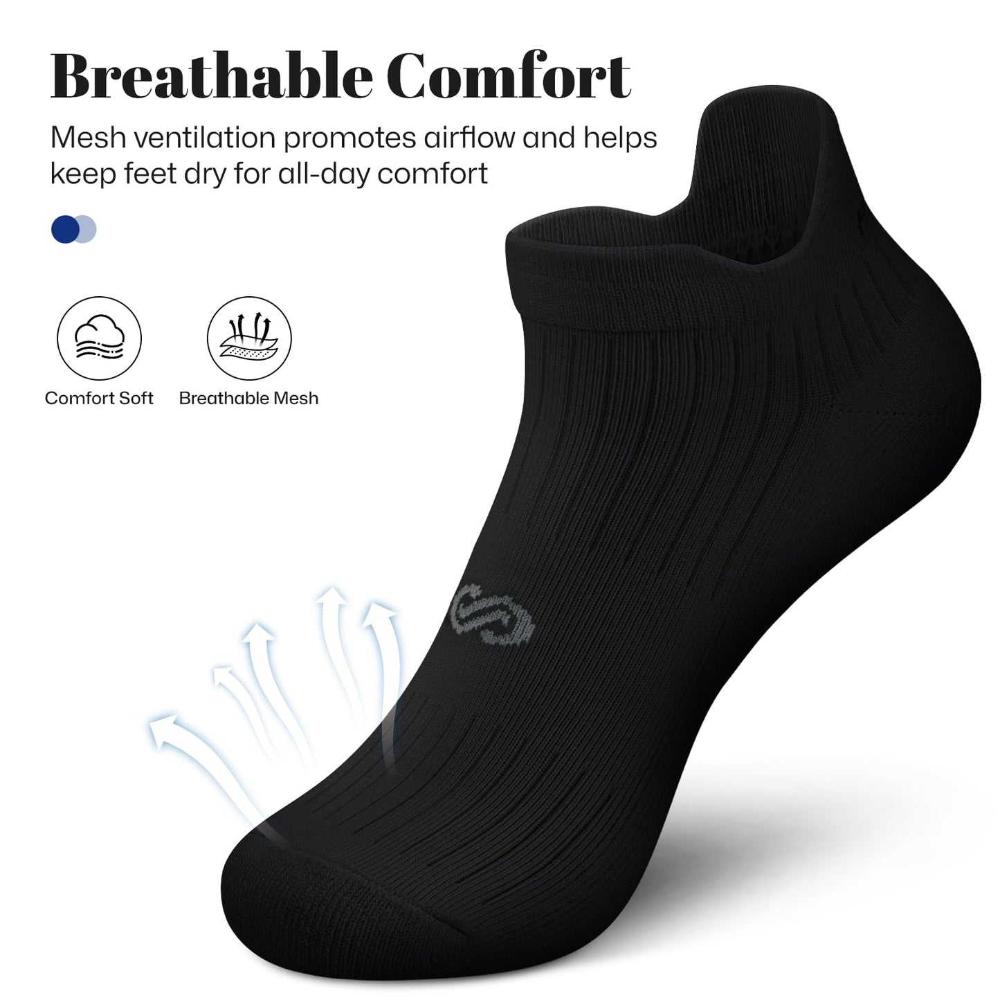 PAPLUS 6 Pairs Running Socks Men and Women - Cushioned Moisture Wicking Anti-Blister Mens Ankle Socks (black+white)