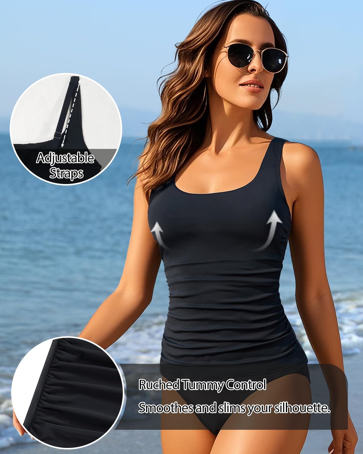 Aqua Eve Tankini Top for Women - Tummy Control Swimwear | Plus Size Options Available