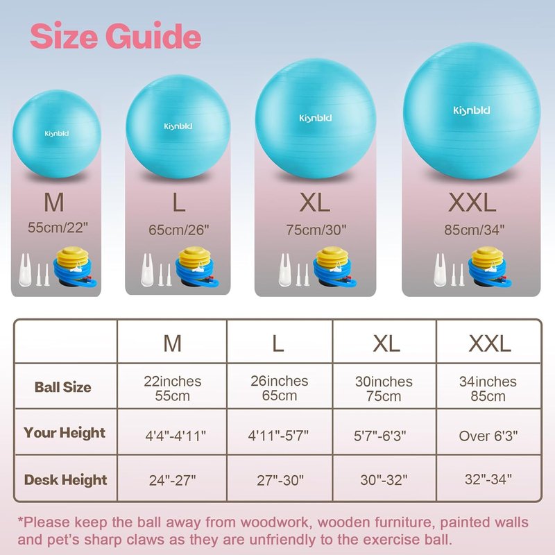 Exercise Ball - Extra Thick Anti-Burst Yoga Ball for Stability | 4 Sizes Available - Ideal for Home, Office & Gym Workouts