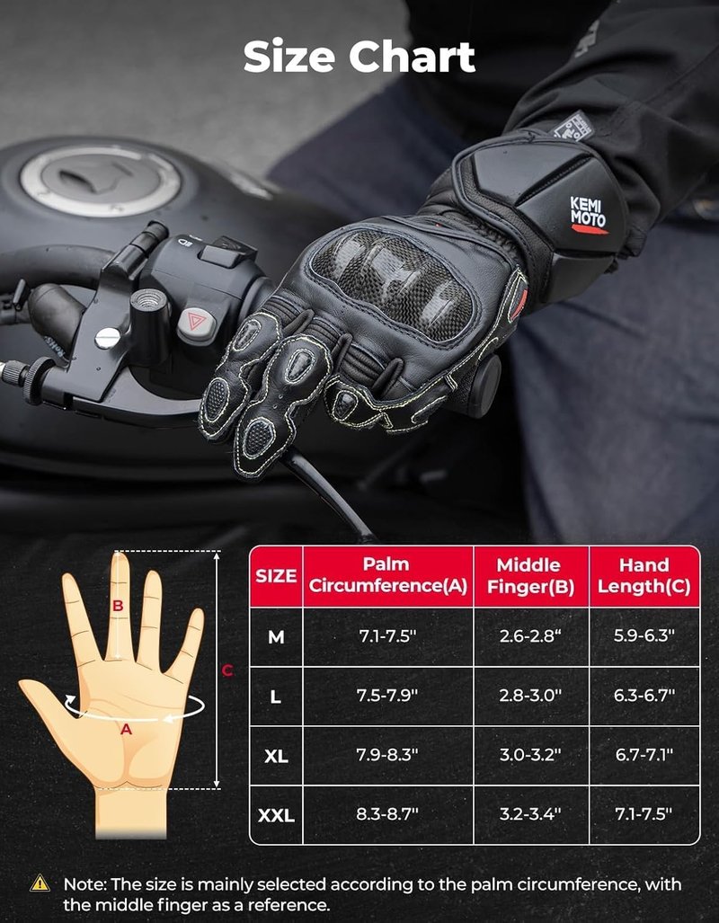 KEMIMOTO Leather Motorcycle Gloves - ESA Cushioning & Kevlar Knuckle Protection | Unisex Riding Gear for Outdoor Sports