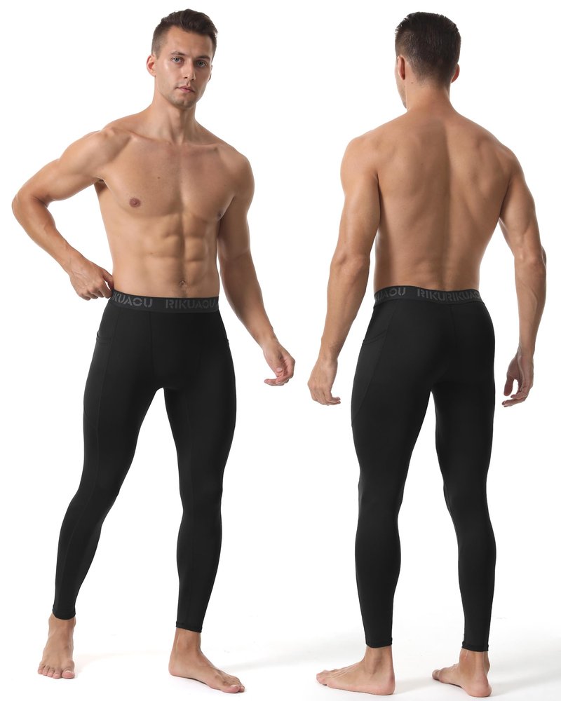 RIKUAOU Men’s Compression Pants Running Leggings Athletic Base Layer Workout Tights with Pockets for Sports Basketball