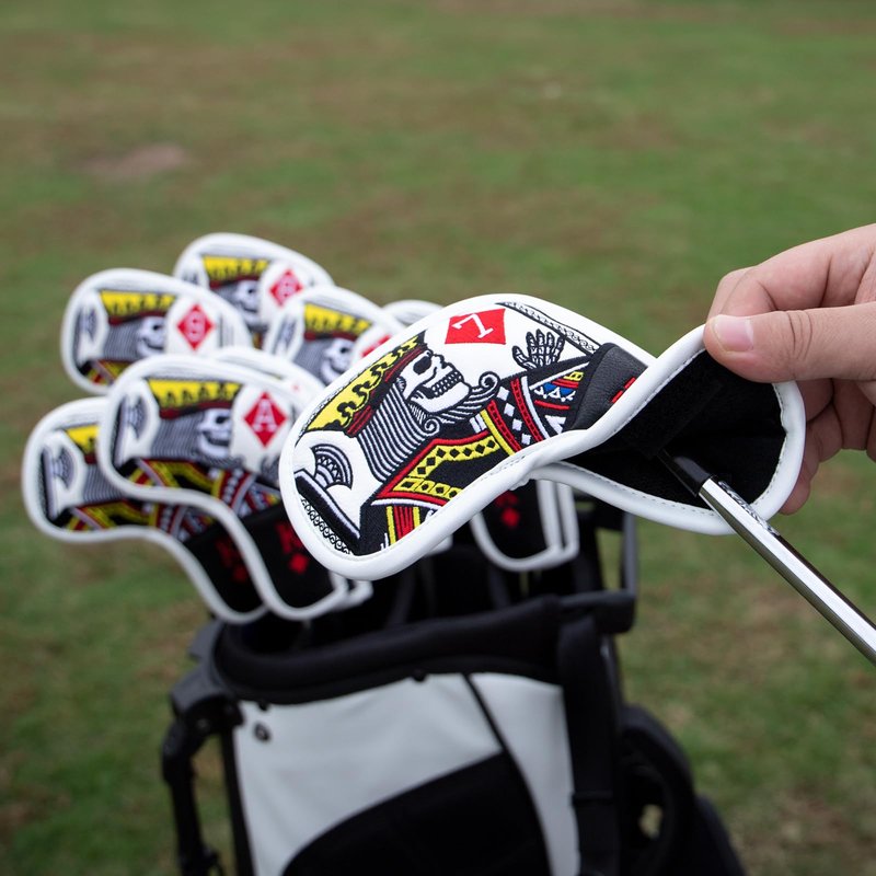 BAIRBRE Golf Club Covers Poker Diamond King Driver Cover Fariway Wood Headcover 3 Hybrid Head Covers Blade Putter Cover Mallet Putter Haedcovers with Magnetic Closure for Most Brand (Golf Iron Covers)
