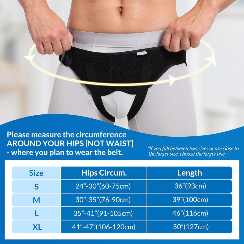 Pauline Inguinal Hernia Belt for Single/Double Hernia Support, Groin Hernia Truss for Men & Women Pain Relief with 2 Removable Compression Pads - Soft, Skin-friendly Fabric (Size M)