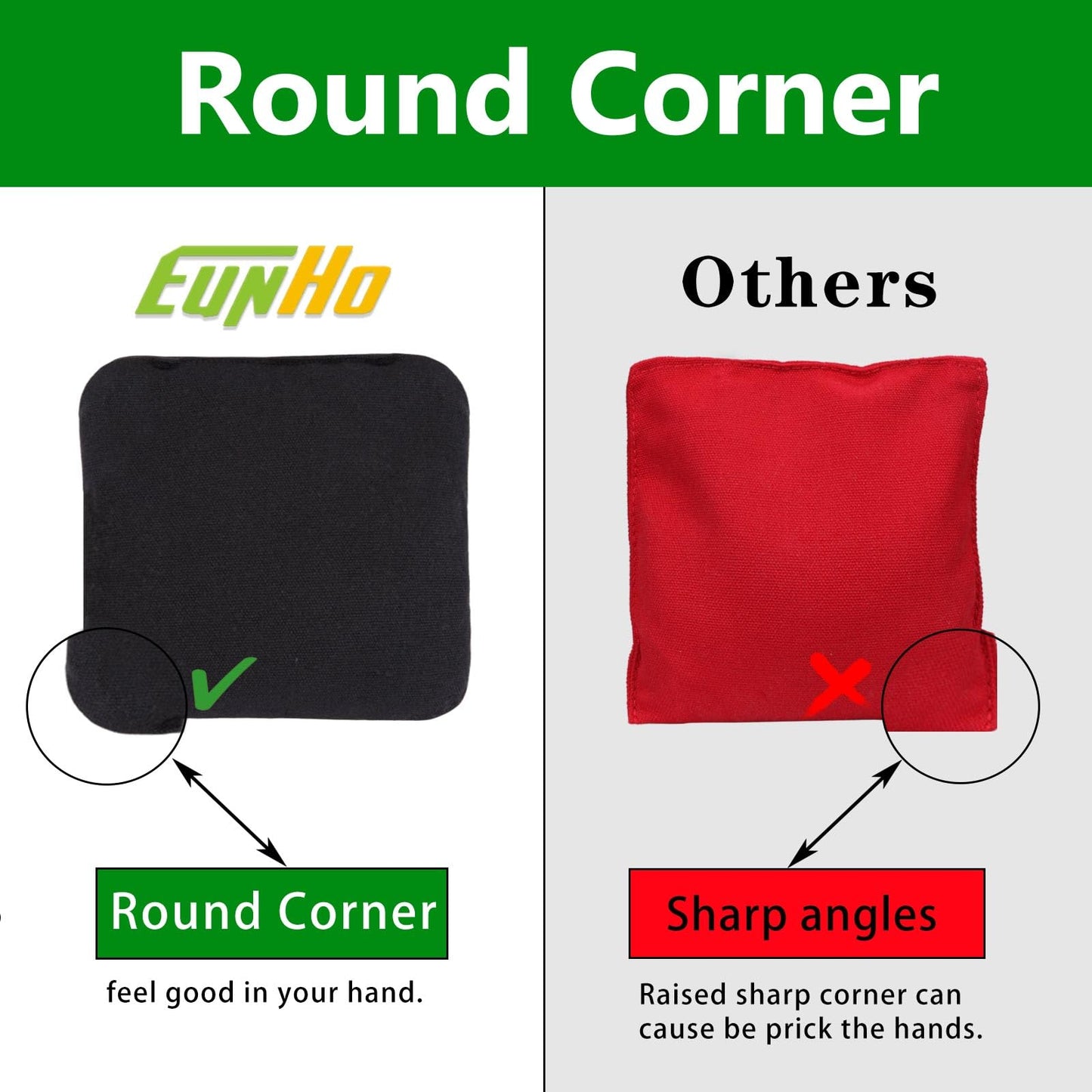 EunHo Cornhole Bean Bags Set of 8 Weather Resistant & Regulation Professional Size/Weight for Cornhole Games with Carry Bag（Red/Blue）