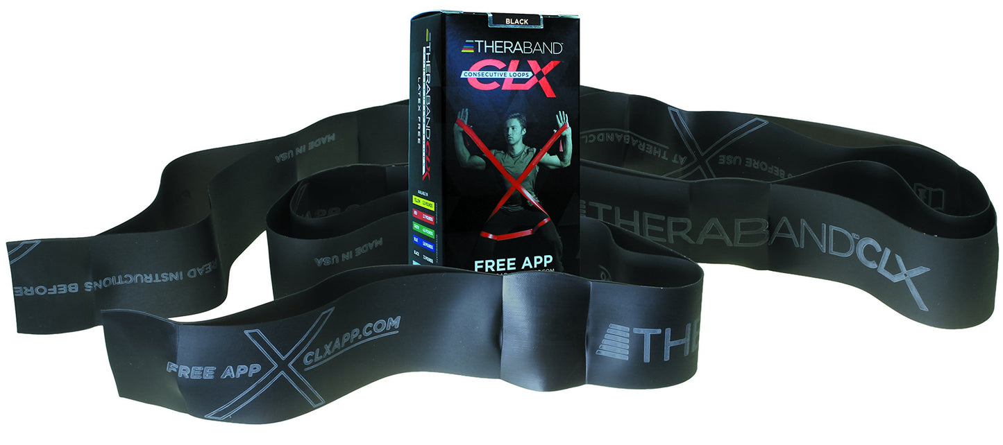 THERABAND CLX Resistance Band with Loops, Fitness Band for Home Exercise and Workouts, Portable Gym Equipment, Best Gift for Athletes, Individual 5 Foot Band, Black, Special Heavy, Level 6