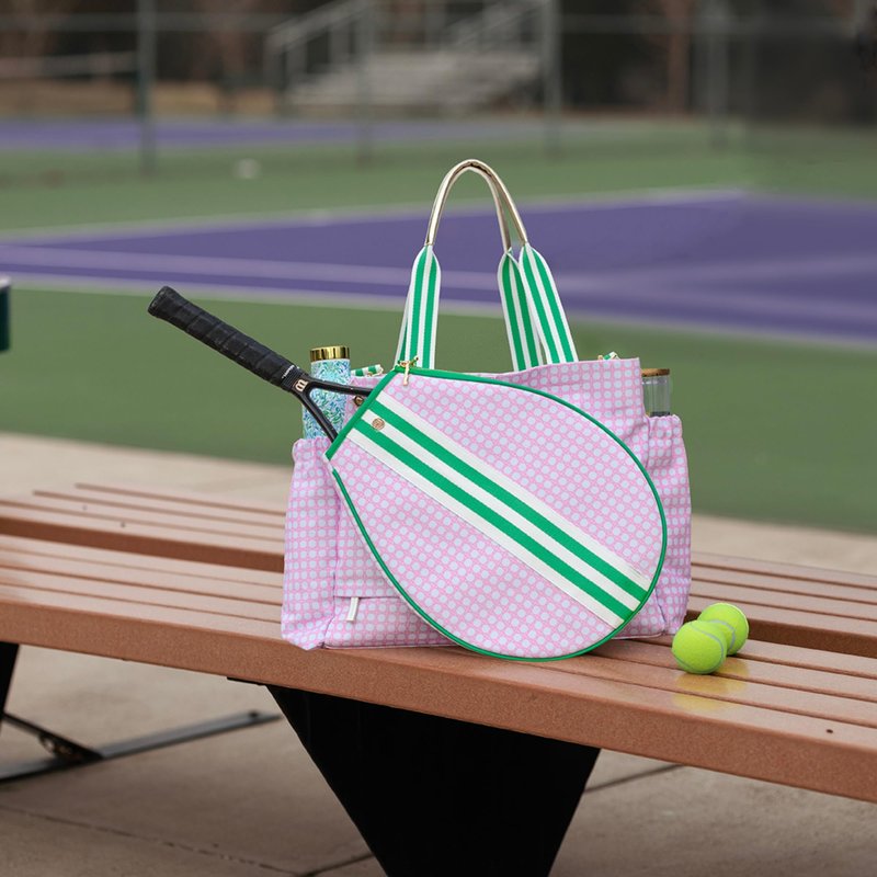 Lilly Pulitzer Tennis Tote Bag with Removable Shoulder Strap, Large Tennis Shoulder Bag for Tennis Racket, Pickleball, Racket Sports, Travel Bag, Pink Caning