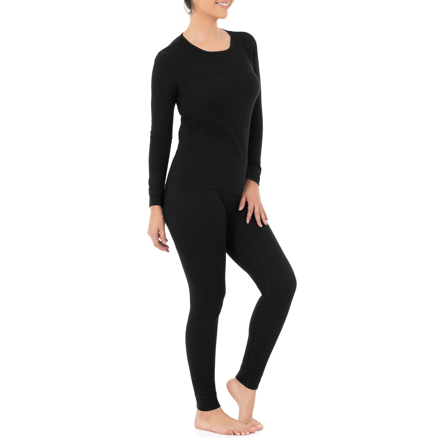Fruit of the Loom Women's Micro Waffle Thermal Set, Black, Medium