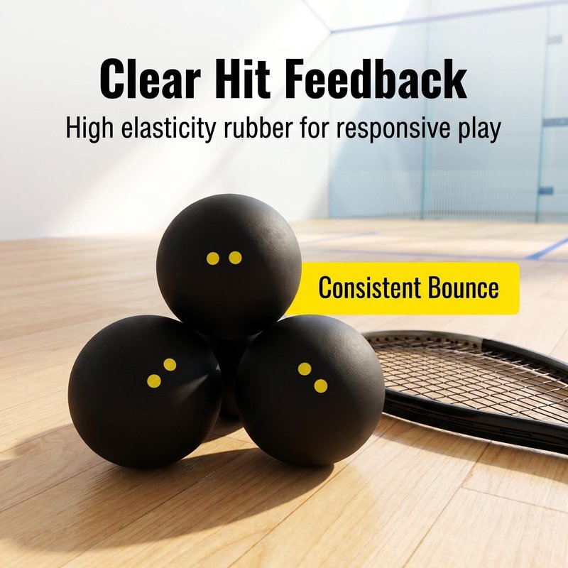 VisnzvLux 3 Pieces Double Yellow Dot Squash Ball Custom Logo Professional high Elasticity Resistant to Play for Training and Practice