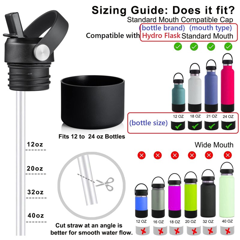 KMN Straw Lid for Hydro Flask Standard Mouth – BPA Free Leak Proof Sport Cap with 2 Straws & Cleaner – Fits 18 21 24 oz & Compatible with Simple Modern Klean Kanteen (Dark)