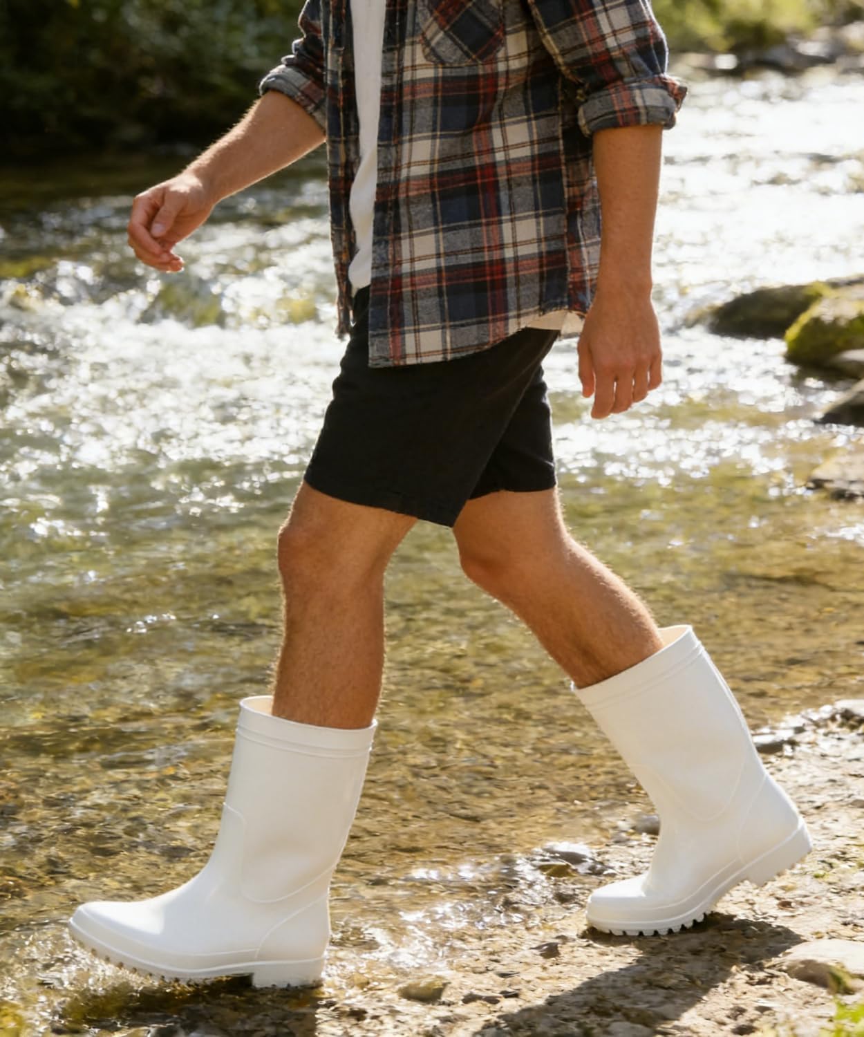 Men's Mid-Calf Waterproof Rain Boots - Anti-Slip Black PVC Outdoor Work Rubber Boots