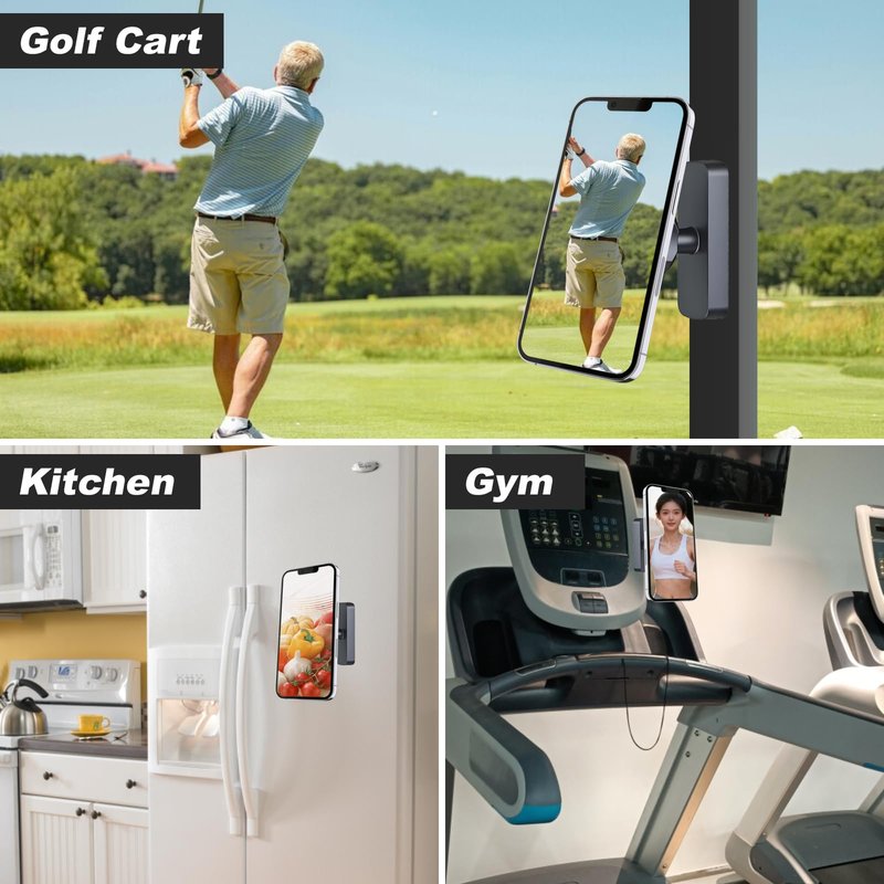 LFNOWN Golf Cart Phone Holder，Upgraded Magnetic Golf Cart Phone Mount，Phone Caddy for Golf Cart Compatible iPhone & Android,Golf Cart Accessories Gifts for Men Women Golfers(Black)