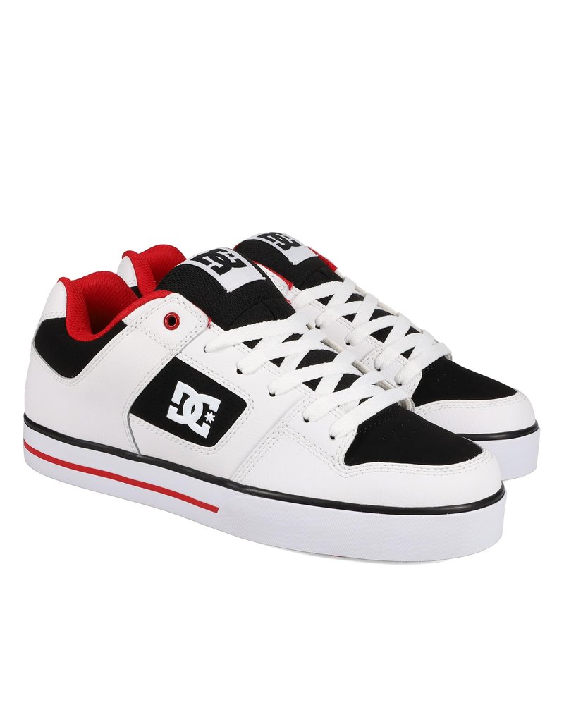 DC Men's Pure Skate Shoe, White/Black/RED, 18