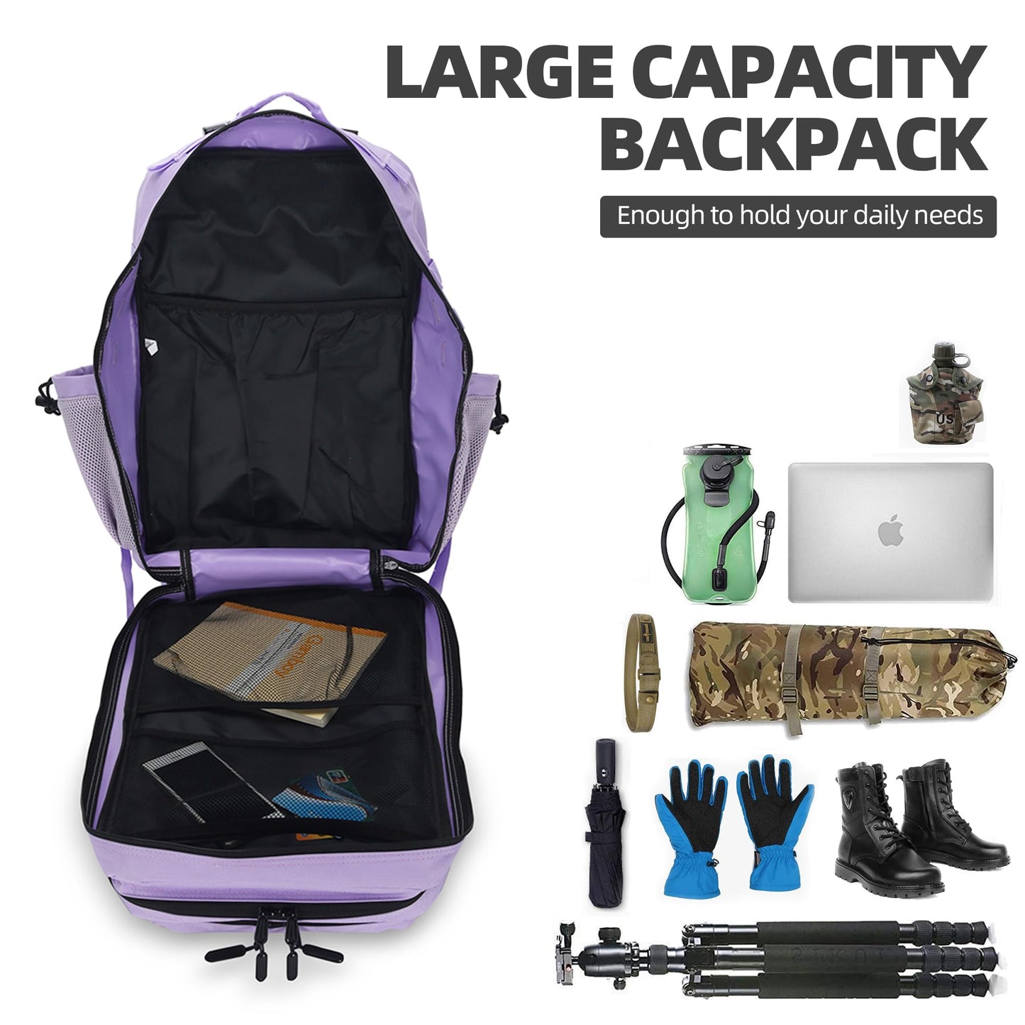 Lovelinks21 45L Tactical Assault Backpack 3 day assault pack with Molle Waterproof backpack Rucksack for Tactical Backpacks (Light purple)