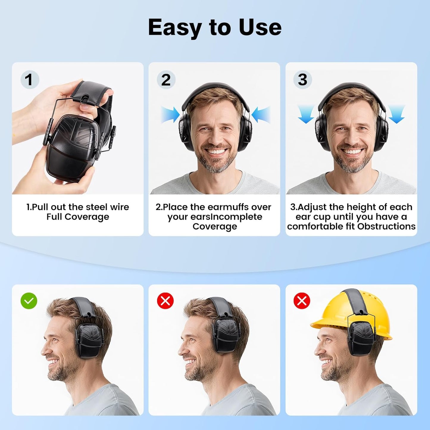 Link Dream Ear Protection - NRR 35dB Noise Canceling Ear Muffs with Adjustable Headband for Shooting | 2-Pack