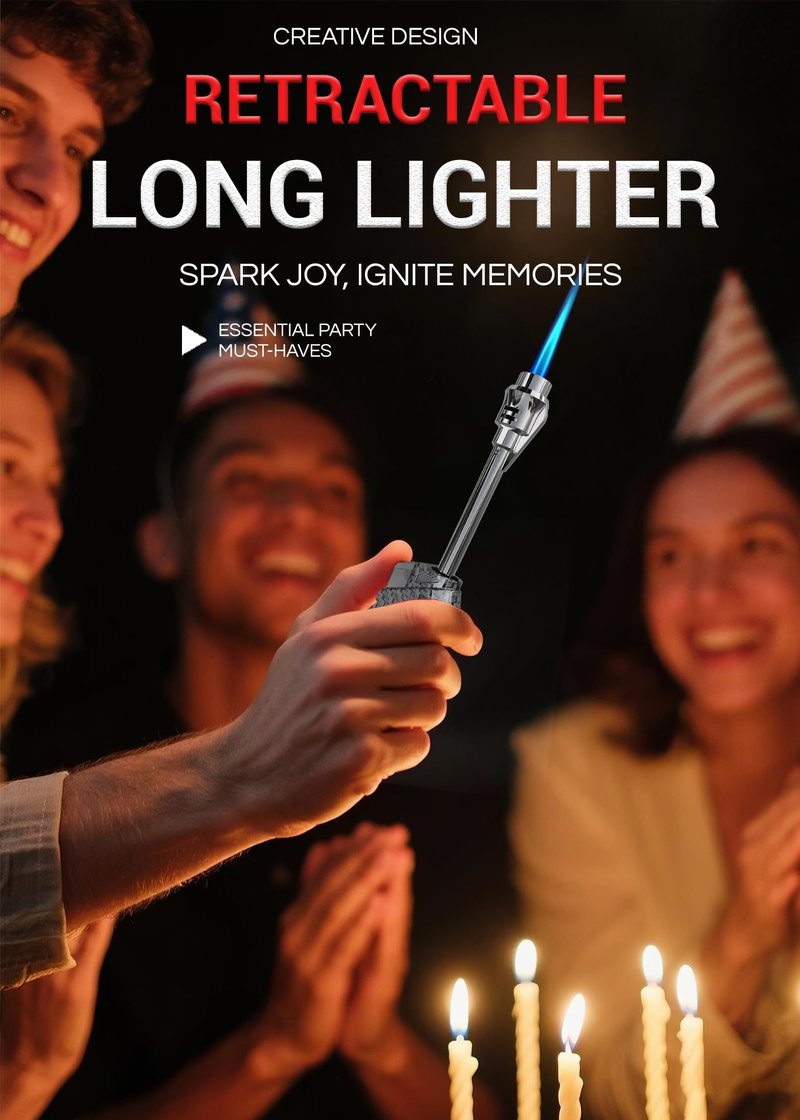 Long Torch Lighter with Extended Tip, Jet Flame Windproof Lighter Butane Refillable, 2 Pack Adjustable Butane Lighters for Candle Fireplace Camping BBQ Lighters Gift for Man Women (Without Fuel)