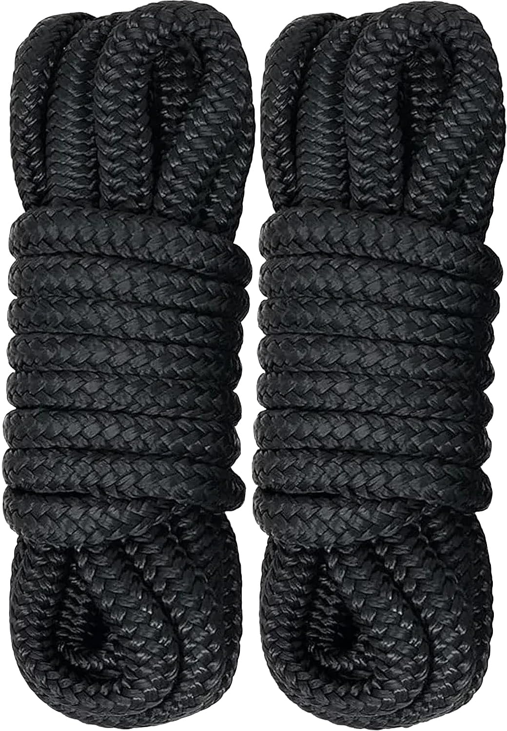 PACTHSD 2 Pack 5/8" x 25' Dock Lines - Marine Grade Nylon Boat Rope with 15" Loop for Docking and Mooring - Double Braided Boat Lines, High Strength, Easy Handling, Fray Resistant - Black