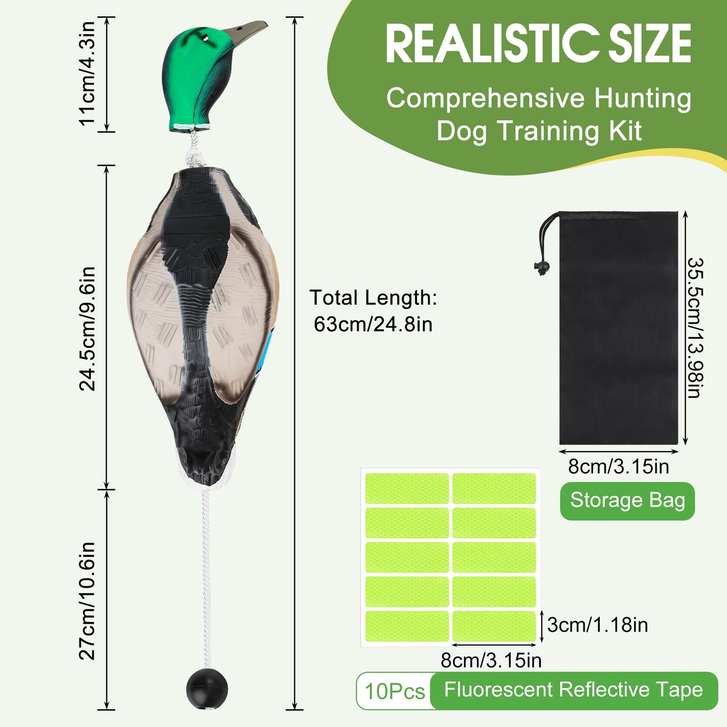 Solaradgy Duck Dummy Bumper for Waterfowl Hunting Retriever Dog Training, Dead Duck Style Floating Scent-Injectable Trainer for Land and Water, Includes Storage Bag & 10 High-Visibility Strips