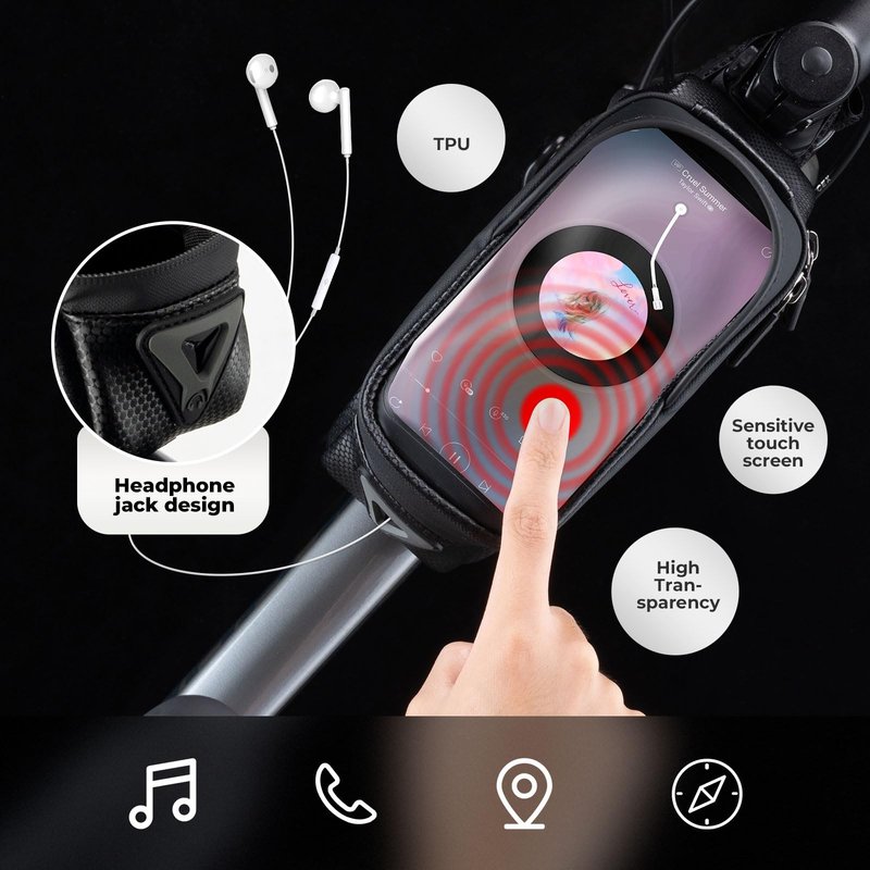 ROCKBROS Bike Phone Mount Frame Bag, Oversized EVA Waterproof Bike Phone Holder Bicycle Top Tube Front Frame Bag Bikes Accessories Gifts Pouch for Phones Under 7.2” (Black-1.7L)
