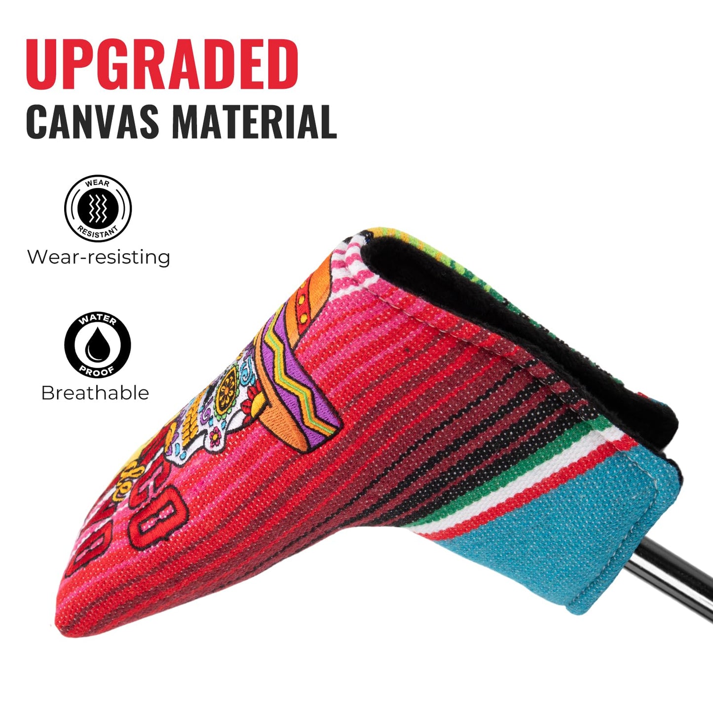 Golf Blade Putter Cover, Golf Blade Covers with Strong Magnetic Closure, Colorful Skull Design Putter Head Cover Durable Canvas Material Blade Putter Headcover