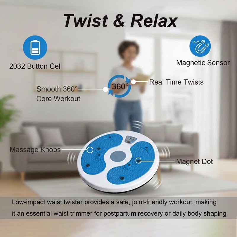 KYTO Waist Twister Disc, 360° Rotation Core Trainer Board with Digital Counter, Non-Slip Foot Massage Twist Board, Abdominal Workout Body Shaping Equipment for Home Office Indoor Fitness