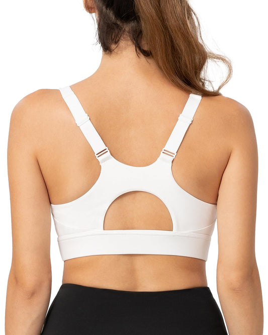 Luvrobes High Support Sports Bra for Women Molded Cup Racerback Adjustable Straps Fitness Running Workout Bra (White,M)